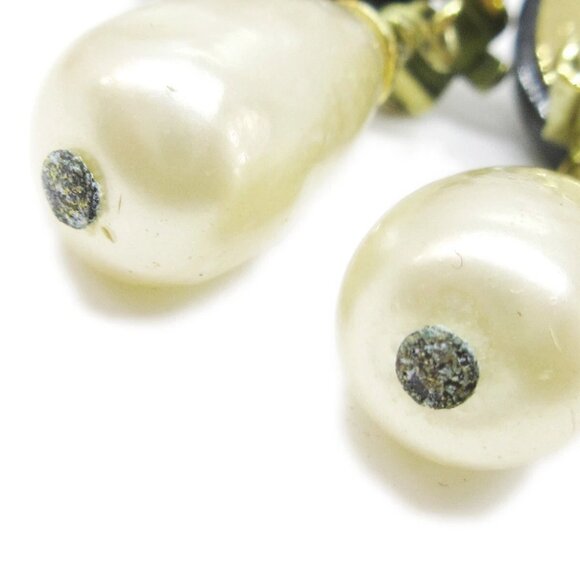 Chanel Artificial Pearl Dangle Earrings Clip-On Black 94A - Picture 6 of 6